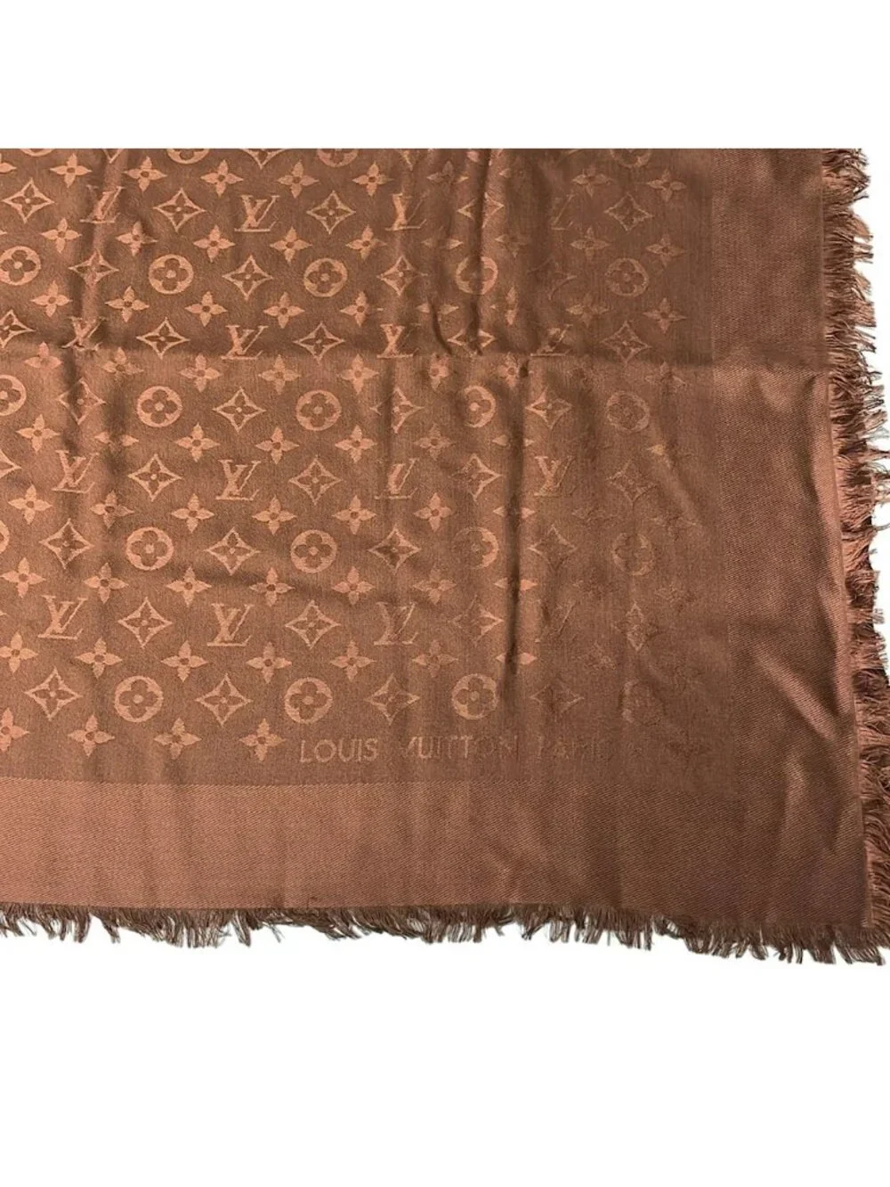 Louis Vuitton Shawl Monogram Chocolat Wool Silk Scarf